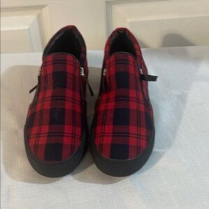 Volatile Red and Black Plaid Ankle Booties